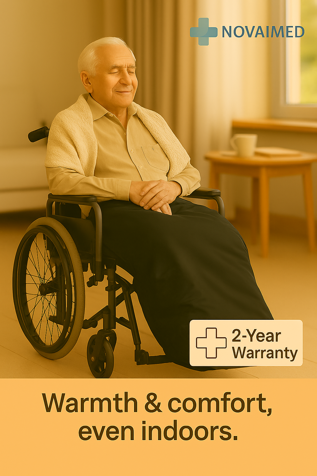 Wheelchair Blanket with Fleece Lining – Waterproof, Windproof & Warm Leg Cover with Storage Pocket – Novaimed